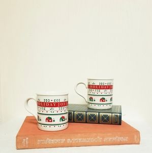 Vintage Holiday Joy Christmas Mugs